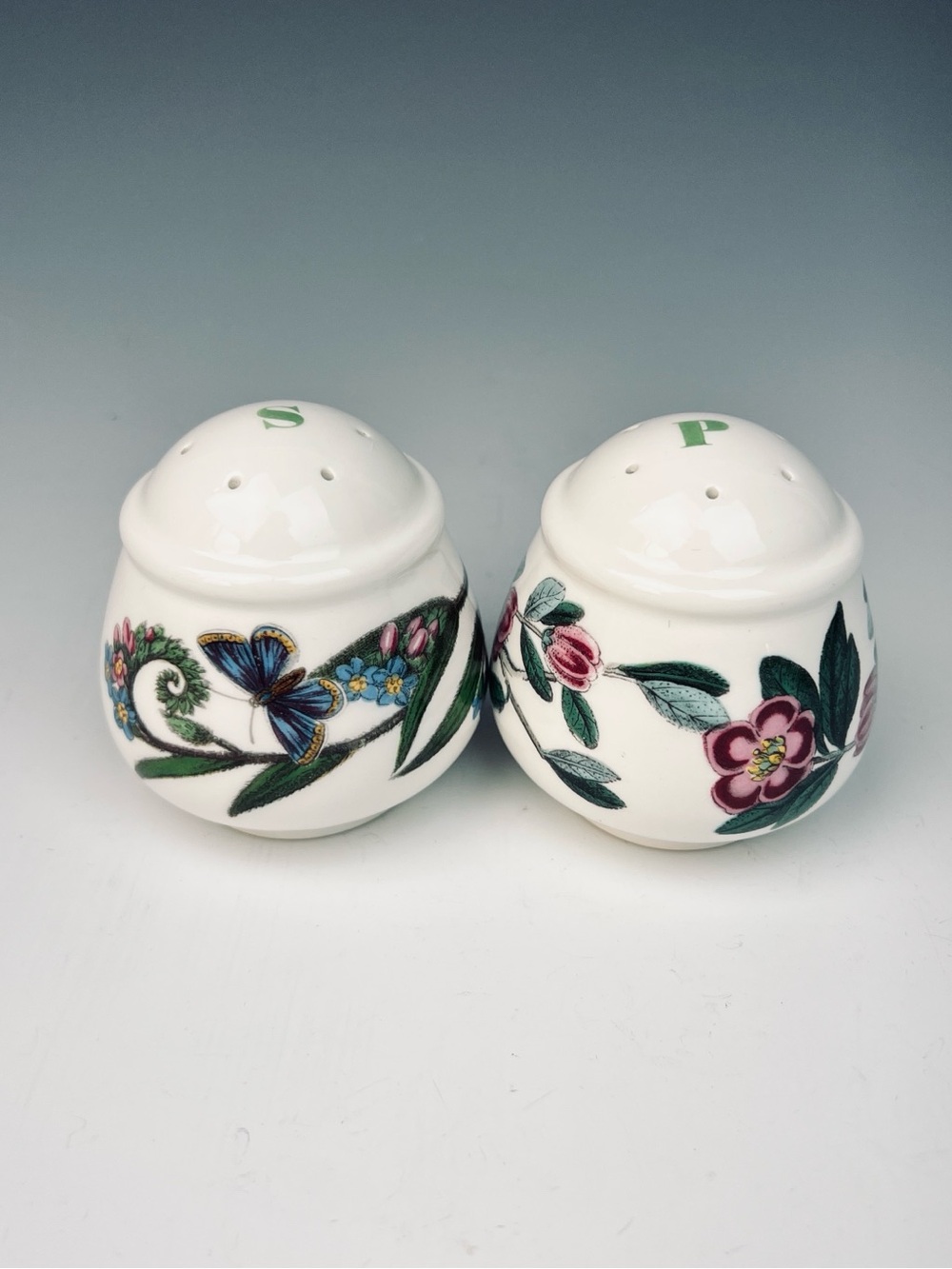 Portmeirion Botanic Garden Floral Butterfly Porcelain Salt & Pepper Shakers